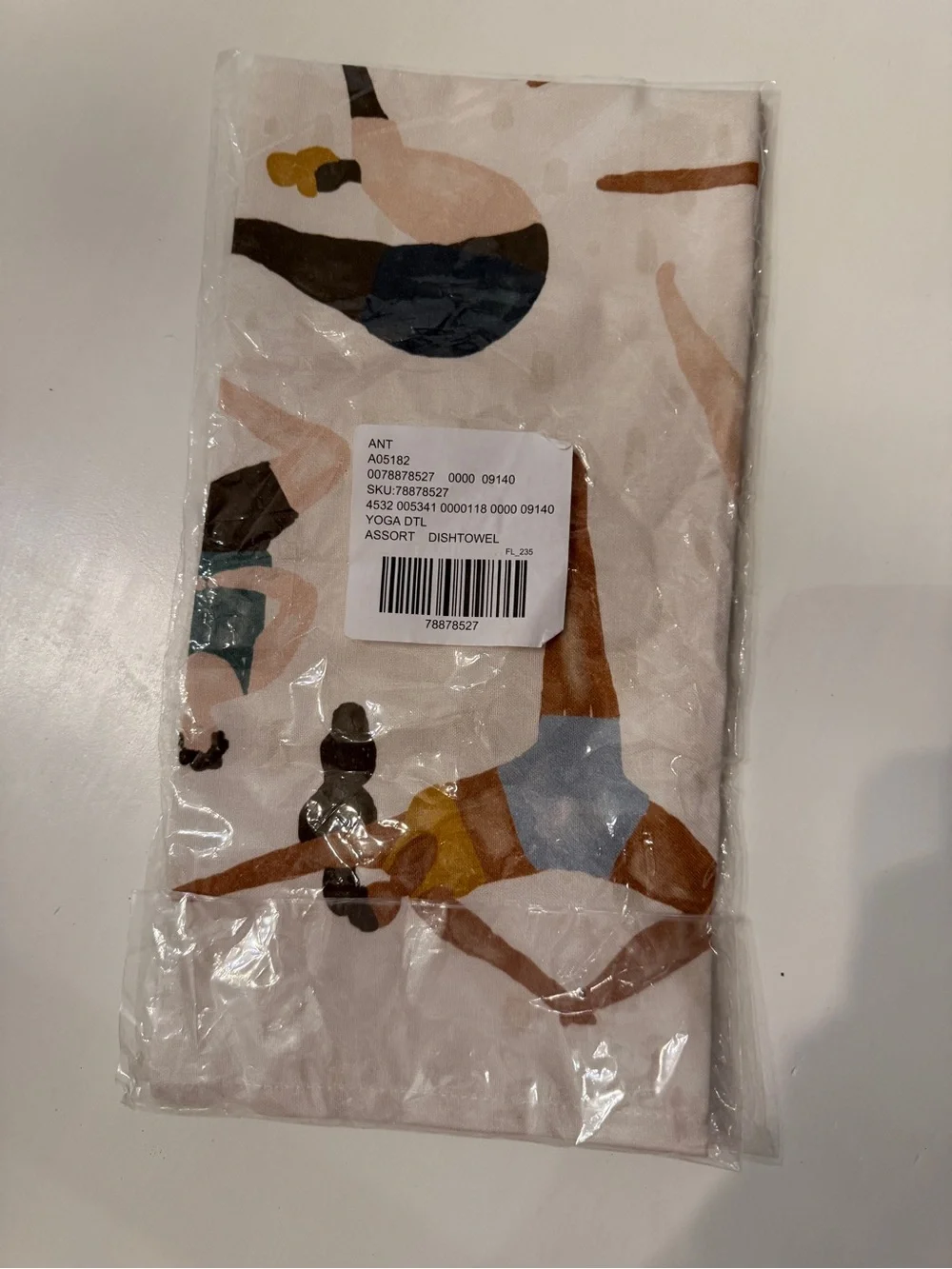 Anthropologie White Yoga Pose Print Kitchen Towel